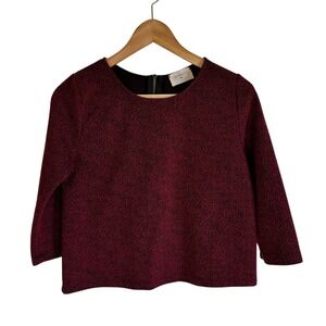 EVERLY Textured Crop Top 3/4 Sleeve Burgundy Red Blouse Career Casual S‎